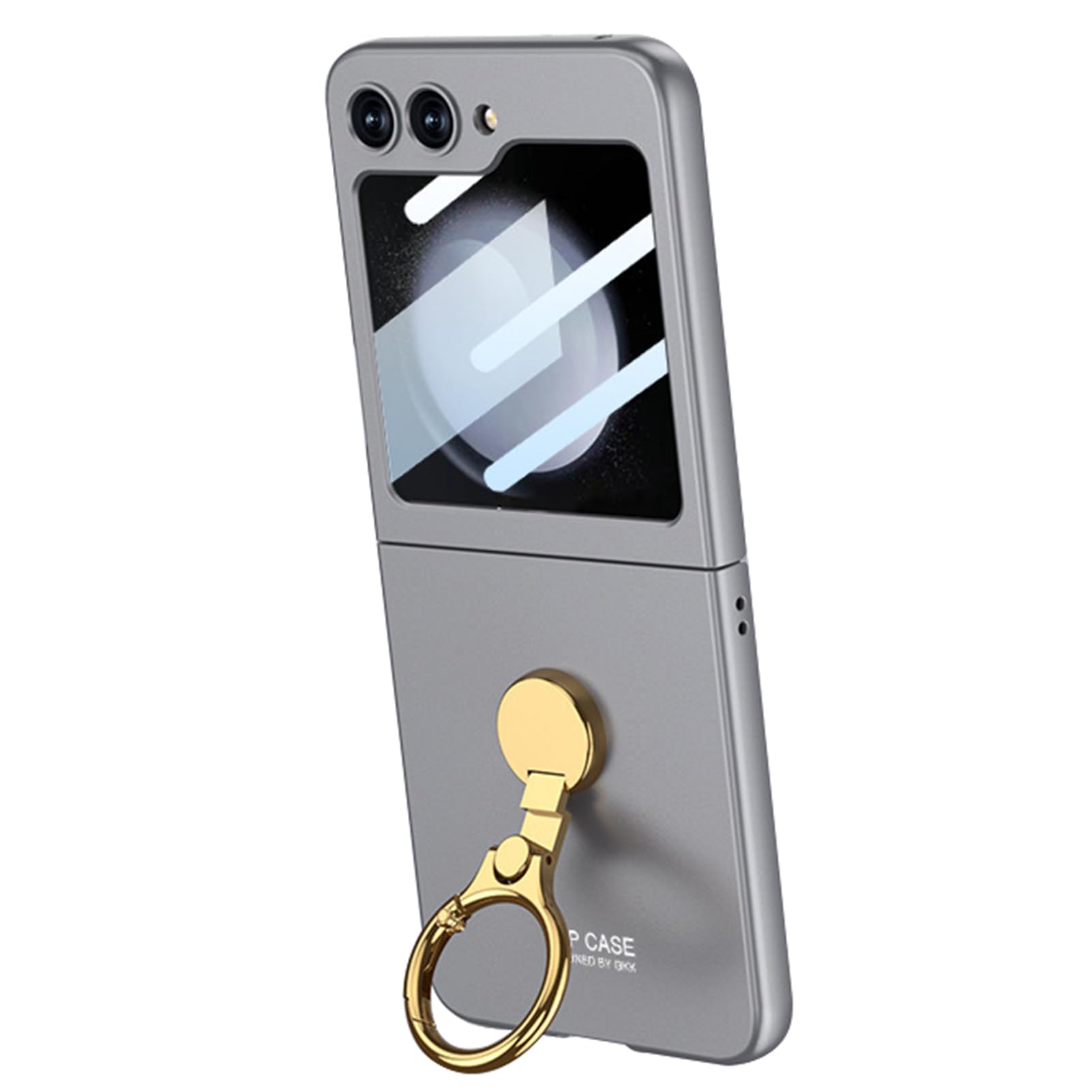 CIRONI Custodia con Cerniera per Samsung Galaxy Z Flip 5, Custodia con Anello in Metallo Placcato e Cover per Schermo AntiGraffio,Grigio