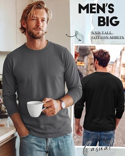 Image of August Alley 4 Pack Men's Big and Tall Cotton Shirts L-7XL, Long Sleeve Oversized Tops Loose Casual Large T-Shirts Basic Tee