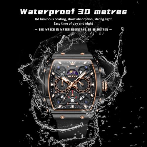 Image of OLEVS Mens Watches Original Chronograph Analog Quartz Watch Multifunction Waterproof Calendar Silicon Strap Fashion Square Watch for Man