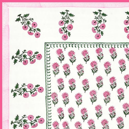 Image of BLOCKS OF INDIA Hand Block Printed Cotton Single Size Reversible Malmal Dohar for Summer (Pink Green BUTI)