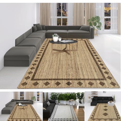 MAARSA WEAVES Alfombra de yute hecha a mano, diseño de diamante, varios tamaños, natural (natural, 3.0 x 5.0 pies)