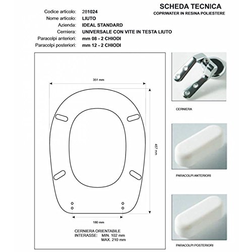 Copriwater Ideal Standard LIUTO BIANCO Cerniera Cromo-Sedile-Asse Wc