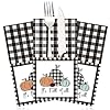 Whaline 36Pcs Fall Thanksgiving Utensil Cutlery Holders Buffalo Plaids Pumpkin Knife Forks Silverware Paper Pouch Bags Autumn Harvest Cutlery Wraps Tableware Holder for Dinner Table Setting Decor
