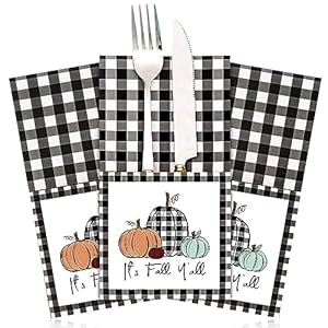 Whaline 36Pcs Fall Thanksgiving Utensil Cutlery Holders Buffalo Plaids Pumpkin Knife Forks Silverware Paper Pouch Bags Autumn Harvest Cutlery Wraps Tableware Holder for Dinner Table Setting Decor Whaline 36Pcs Fall Thanksgiving Utensil Cutlery Holders Buffalo Plaids Pumpkin Knife Forks Silverware Paper Pouch Bags Autumn Harvest Cutlery Wraps Tableware Holder for Dinner Table Setting Decor