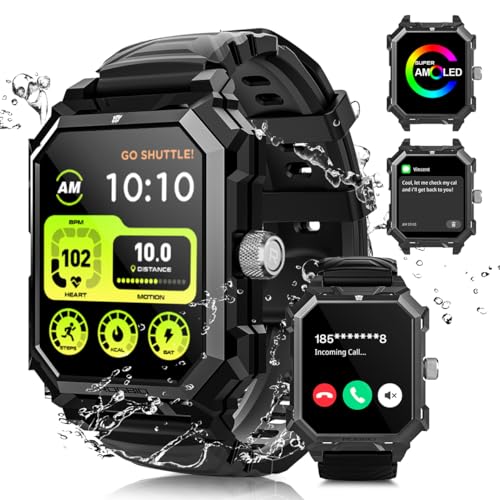 Rogbid Smartwatch Herren mit Telefonfunktion 680mAH Milit&auml;r Outdoor IP69 wasserdichte 123 Sportmodi Titan Smart Uhren Fitnessuhr Herzfrequenz Blutdruck Schrittz&auml;hler f&uuml;r Android iOS GPS Schwarz