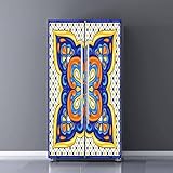 BSPWIRFNZPL Self Adhesive Vinyl Refrigerator Wrap Set Mexican Talavera Ceramic Tile Ethnic Folk Orna