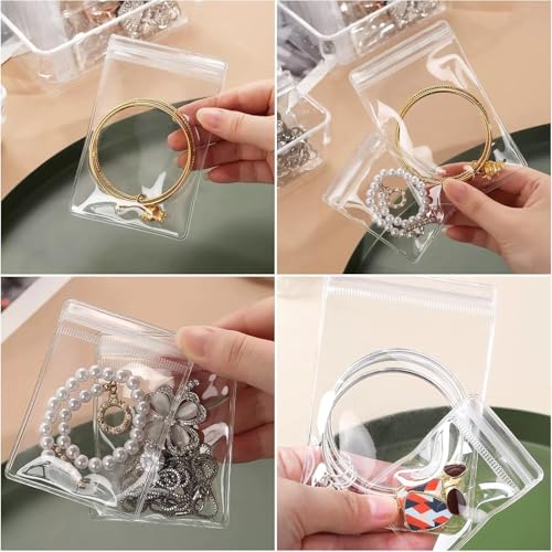 Image of Nibbler 21 Pcs (3 Sizes) Jewellery Organiser Storage Pouches Clear Zip Lock Cover for Rings, Earrings, Necklace, Transparent, Polyvinyl Chloride PVC (21 Mix)