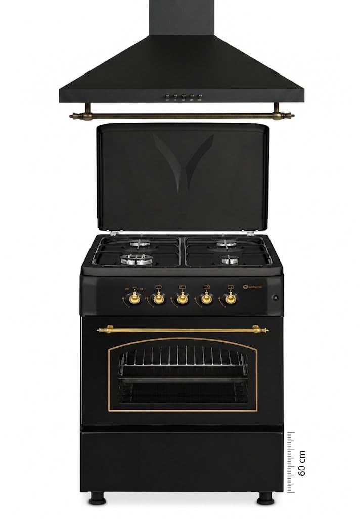 PACK AHORRO COCINA GAS F6S40G2 + CAMPANA HS60PR / ESTILO RUSTICO NEGRO/ANCHO 60 CM/FUEGOS CON ENCENDIDO AUTOMATICO/HORNO 60 L.