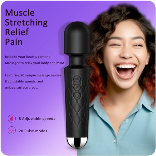 Image of SANJIANKE Vibrator Wand,Adult Sex Toy, G Spot Dildo, Clit Vibrator, Sex Vibrators,Clitoris Stimulation,with 8 Speeds & 20 Patterns, Quiet,Water-Resistant,Female Personal Wand Massager (Black)