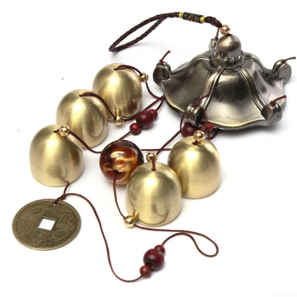 Besttoolifes Copper Wind Chimes with 5 Hanging Bells – Ancient Coin-Themed Outdoor Garden Decor, Metal Feng Shui Chime for Yard, Patio and Porch
