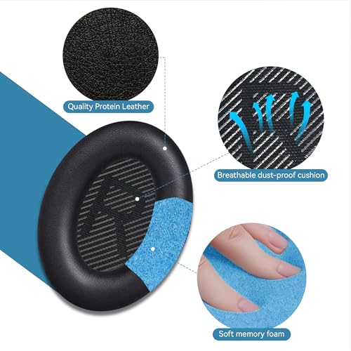 YISH Vervangende Oorkussens voor Bose QuietComfort 35: Proteïneleren Hoofdtelefoon met Traagschuim | Vervangende Pads voor Bose QC35, QC35 II, QC45, Ae2, Ae2i, Ae2w - Afbeelding 4