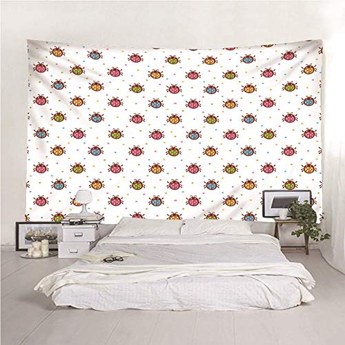 Daesar Wall Tapestries, Vintage Pattern Tapestry Ladybug Bedroom Decor Tapestry White Multicolor Tapestry 80X80 Inch Polyester Tapestry #TOP5