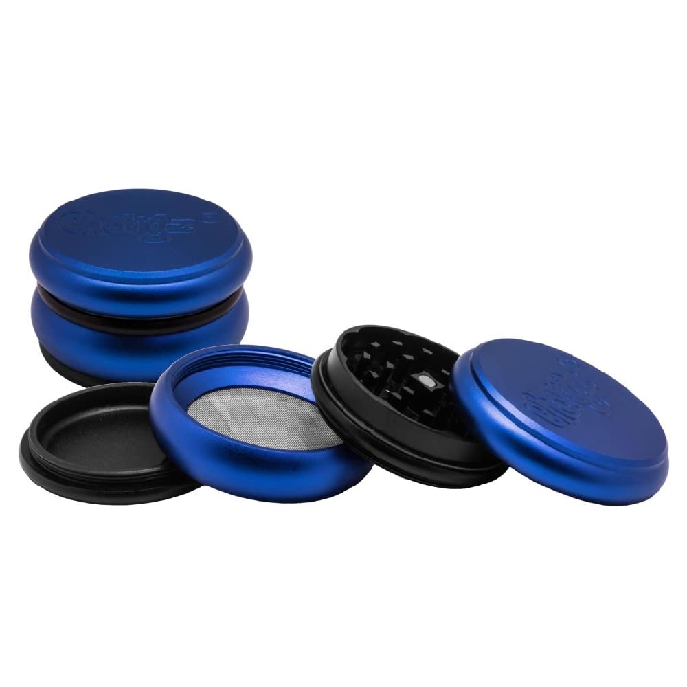 Chongz Ultimo Metal Grinder 62mm - 4 Part Medium Size with Mesh Gauze & Spoon for Tobacco, Herb & Spices (Blue)