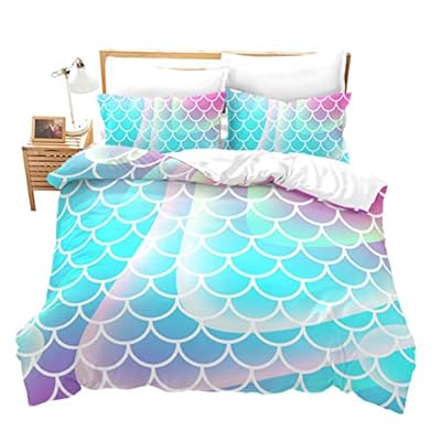 Feelyou Kids Duvet Cover Set Twin Size Mermaid Fish Scales Comforter Set Blue for Girls Teens Decorative Colorful Fish… 51zMYWgMbfL. SS400