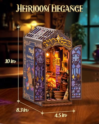 Image of Rolife Book Nook Kit Wizard House Snap-Fit 3D Wooden Puzzles for Adults | 10 inch diy miniature house kit collectible halloween diorama building kit booknook bookshelf decor craft gift for men women