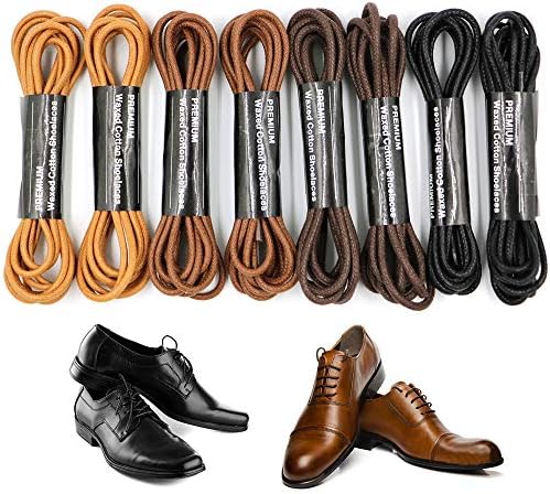 Mobey mens 8 Pairs Laces, Waxed Round Lace Strings Leather Shoes Dress, Black, Dark Brown, Brown, Tan, 32 IN (81CM)
