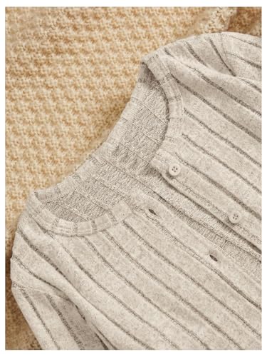Image of MakeMeChic Girl's 3 Piece Outfits Ribbed Knit Button Down Long Sleeve Cardigan and Flared Pants with Cami Crop Tops Apricot 11-12Y