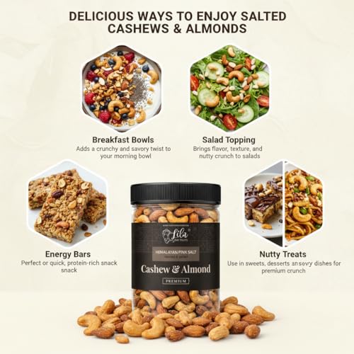 Image of LILA DRY FRUITS Flavoured Cashew Almond Mix 500 G x 2 (1 Kg) Himalayan Pink Salt Flavour Roasted Kaju Badam Crunchy Nuts | Healthy Namkeen Snack for Daily Munching Perfect for Gifting