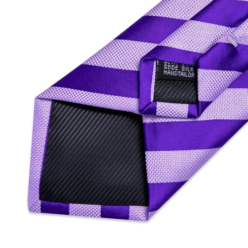 Image of DiBanGu Mens Tie Silk Plaid Striped Necktie and Pocket Square Cufflinks Tie Clip Set with Gift Box Formal Wedding Party
