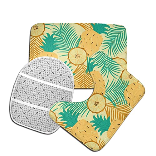 DIRYKILP Badematte + Konturmatte + Toilettendeckelbezug, Ananas Palm Art 3 Stück Badematten Set, mit rutschfester Klebeunterseite – Bild 5
