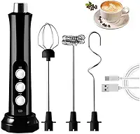 Misturador Elétrico Portátil Sem Fio, Batedor com 3 Velocidades, Recarregável USB, Aço Inox, para Café, Ovos, Bebidas (Preto)