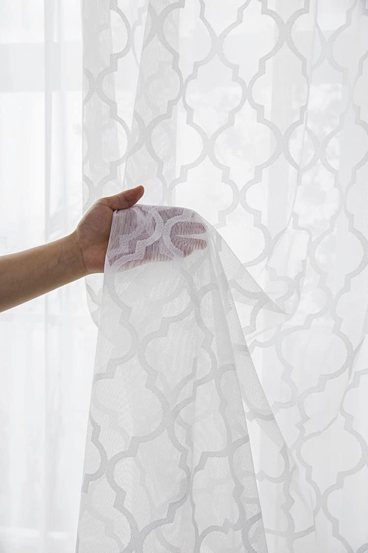 HooHero White 100 Wide Beautiful Kids Nursery Sheer Curtains Bedroom Home Decoration White Lace Jacquard Curtians Voile Panel