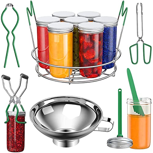 Catálogo para Comprar On-line Cocederos de conservas favoritos de las personas. 42 Canning Supplies - Kit de inicio de 7 piezas de acero inoxidable para conservas con estante, embudo, pinza de cocina, levantador de tarros, elevador de tapa magnética, llave para...