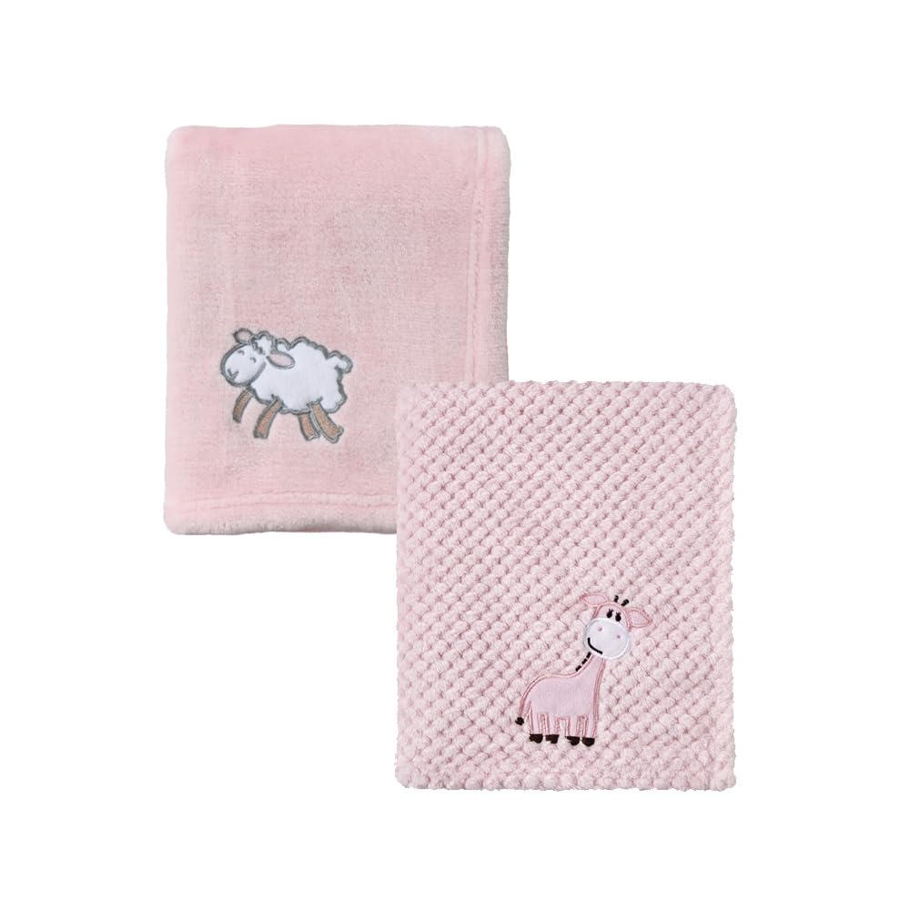CREVENT 2Pcs 75cmX100cm Cute Cozy Fluffy Warm Baby Blankets for Infants Toddlers' Bedding Crib Cot Stroller - Giraffe + Sheep