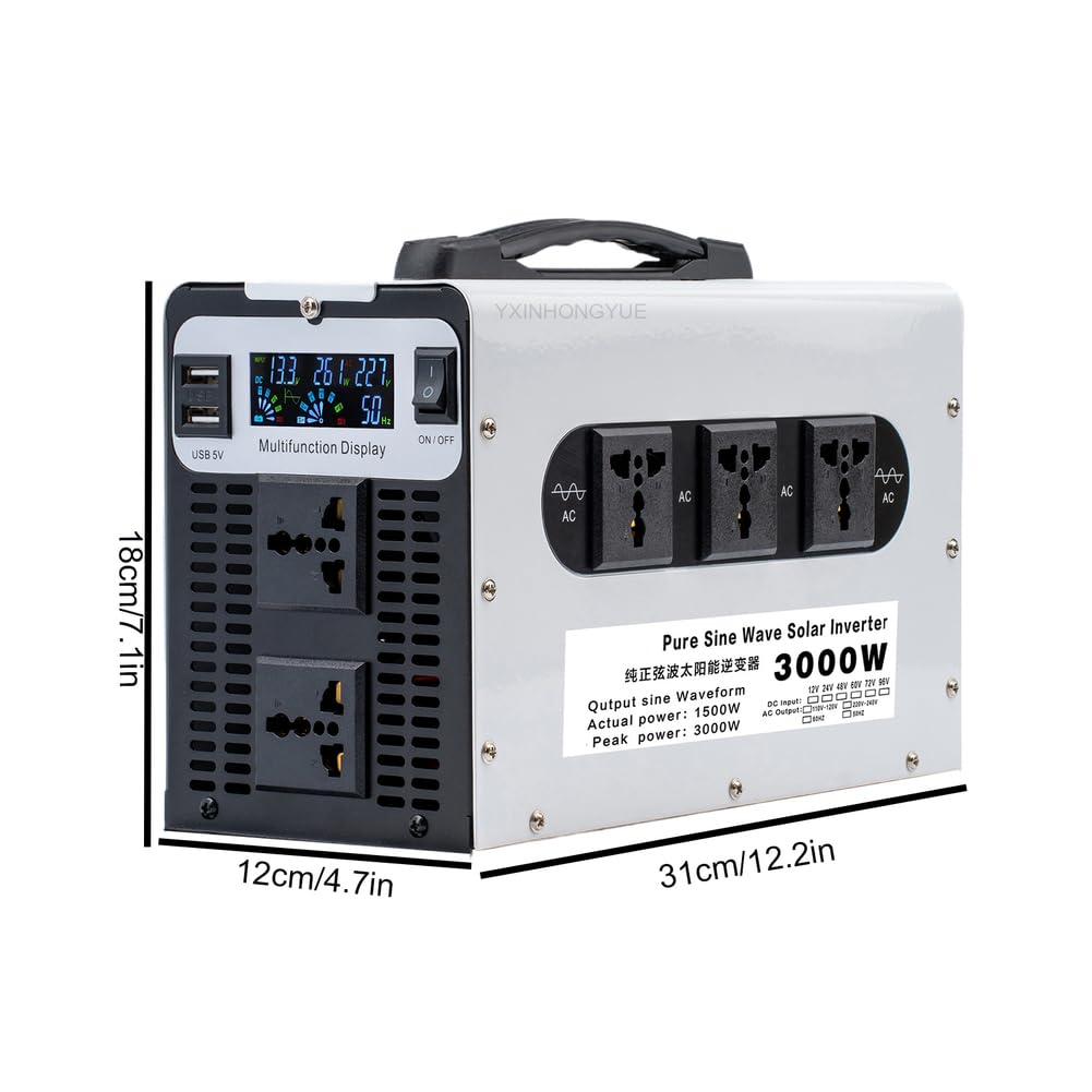 Inversor/Cargador de Corriente para Coche de 1500 W, Fase Dividida. Entrada CC 12V/24V/48V/60V/72V. Salida CA 110V 60Hz/220V 50Hz.