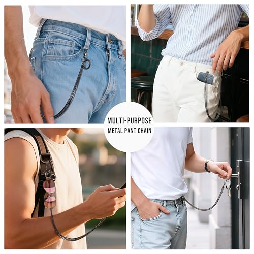 Image of ROCONTRIP Anti-Theft Phone Lanyard Tether & Pants Chain Heavy-Duty Phone Strap With Metal Tether Tab Detachable Anti-Drop Lanyard for iPhone,Wallet,Key Great for Outdoor Hiking Cycling(Gunmetal Black)