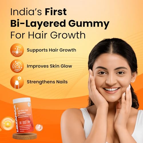 Image of Hair Skin Nail Gummies with Amla, Biotin, Vitamin C, Multivitamin & Multimineral, Lychee and Strawberry Flavoured, 30 Count