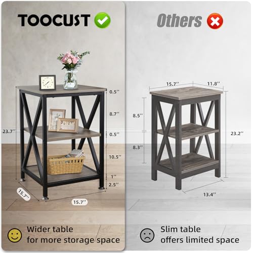Image of End Tables Living Room Set of 2, 16 inch D x 16 inch W x 24 inch H, Indoor End Tables Living Room with Storage Shelf, Square End Table Set of 2, X-Shaped Night Stands for Bedroom, Farmhouse Wood Side Tables