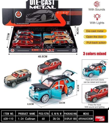 Image of VARIYA ENTERPRISE 1:24 Big Size Rolls Royce Cullinan Masory Scale Model Car - Exclusive Alloy Metal Pull Back Die Cast Car Toy with Openable Doors, Light & Music - Best Gifts【Colors as Per Stock】