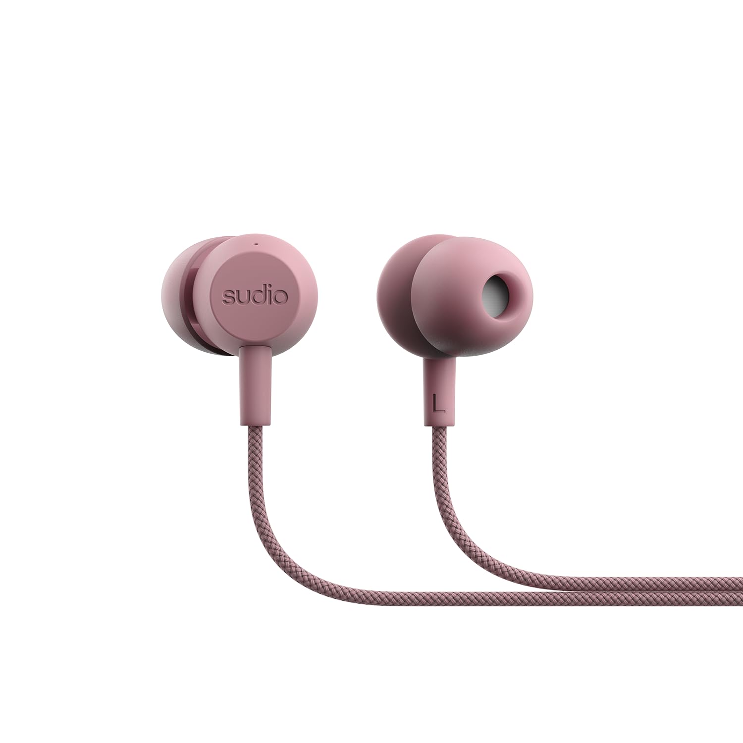 Sudio V3 Essential Wired Earbuds | in Ear Headphones with Cable and USB-C Connector | Tangle-Resistant Braided Cable | Built-in Microphone | IPX4 Water Resistant | No Charging Needed | (Pink)