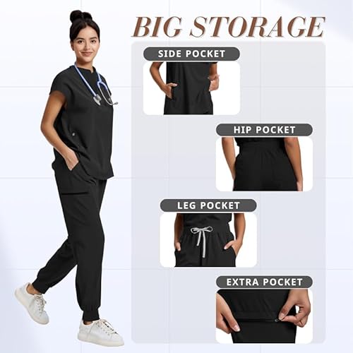 Leaddol Scrubs for Women Sets Cool Stretch Scrub Tops and Jogging Scrub Pants Nurse Uniform Jogger Suit with 7 Pockets - Image 6
