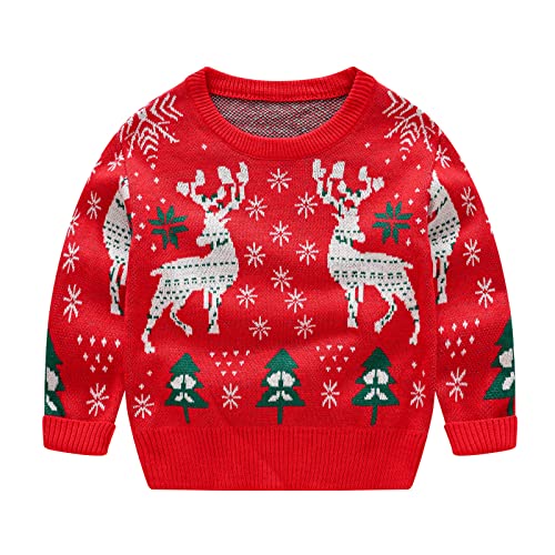 Toddler Kids Cute Christmas Knit Sweater Xmas Color Matching Sweaters New Years Long Sleeve Crewneck Knitwear