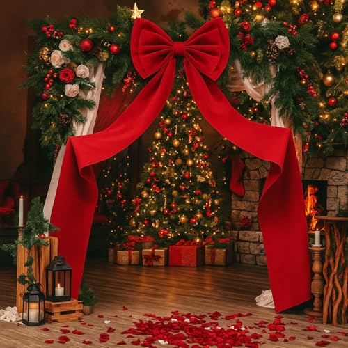 Wavwavw Giant Bow Decor Christmas Tree Topper Decoration Big Bows for Room Wall Backdrop 75x18 Inch Ribbon Tie for Wedding Christmas Fall Birthday Party Baby Shower Supplies(Wine Red,Satin)