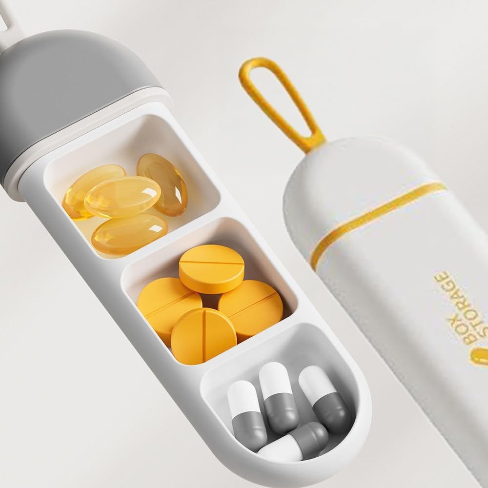Travel Pill Box – 3 Compartments Portable Medicine Organizer, Pocket Size Pill Case with Hanging Loop, Waterproof Pill Holder for Travel, Office, Gym, Camping (Yellow-White) – Pack of 1-image-36