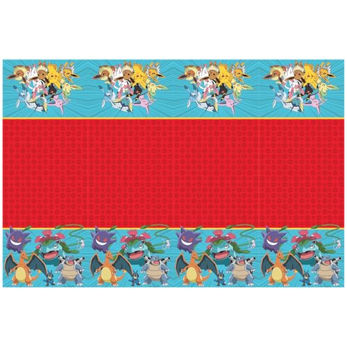 Procos Nappe Pokémon pour fête d'anniversaire d'enfant et fête à thème, dimensions : 120 x 180 cm, facile à nettoyer, réutilisable, nappe de table pour fête...