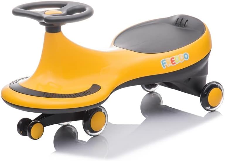 Freddo Toys Swing Car for Kids with Flashing Wheel for Boys and Girls, No Batteries, Gears or Pedals - Twist, Turn, Wiggle Movement to Steer (Yellow), Age 18+ Months