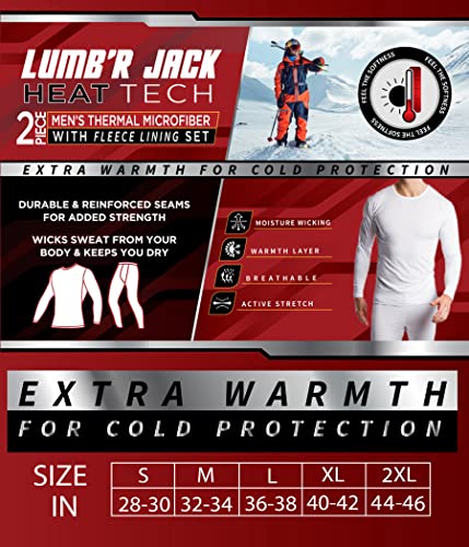 LUMB'R JACK Mens 2 Piece Fleece Lined Thermal Underwear Set, Insulated Long Johns Pant & Base Layer Top, Black/S4