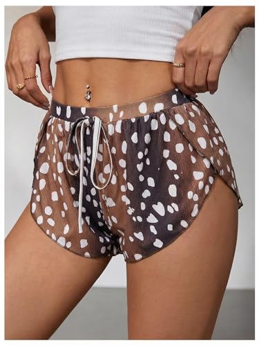 Image of MakeMeChic Women's Pajama Bottoms Floral Print Tie Front Micro Short Side Slit Summer Lounge Shorts