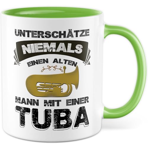 Taza Tuba regalo, subestimar nunca un viejo hombre con una tuba, taza de café con músicos, banda de música, miembro de la banda Tubist, Insturment, idea de regalo