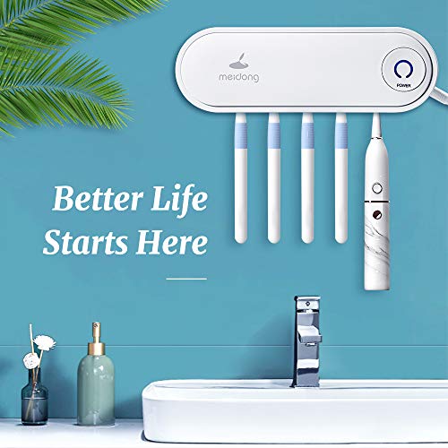 Toothbrush Holder, Meidong Toothbrush Organizer With 5 Slots, Built in Carbon Fiber Superior Material 5 Min Internal Timer USB Charging No Punch 2 Stickers,For Electric/ Regular Toothbrush - Thumbnail 3