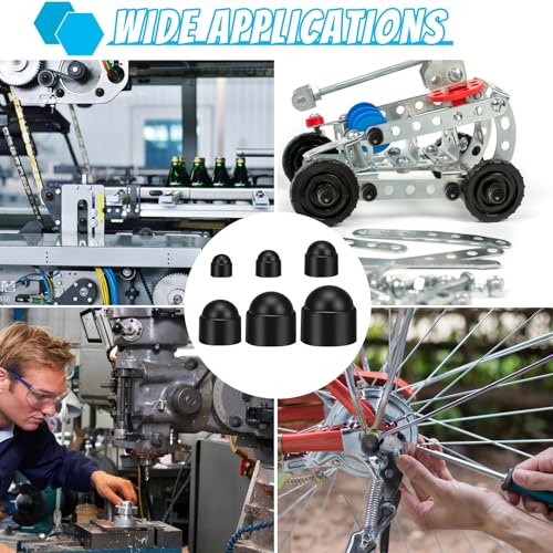 Sechskant Schutzkappen für Schrauben, 210 Stück Abdeckkappen für Muttern, M4/M5/M6/M8/M10/M12 Sechskant Hutmuttern Sortiment, Sechseckige Schraubenabdeckung Schwarz für Leiterplatten Außenbereich