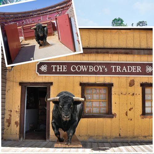 Image of Geelin 5.2 ft Bull Cardboard Cutout Life Size Animal Stand up Western Cowboy Photo Booths Prop Stand-up for Farm Zoo Western Themed Birthday Party Decoration Supplies