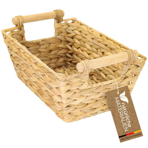 HMF Aufbewahrungskorb Badezimmer, Korb mit Holzgriffen geflochten aus...