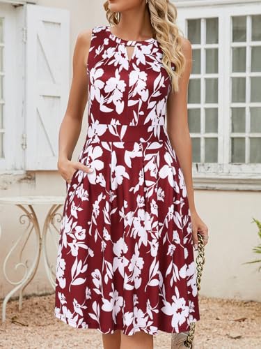 Image of Sureple Women's Retro Sleeveless Swing Casual Work Summer Party Dress with Pockets