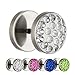 Produktbild Treuheld® | 10mm Titan Fake Plug Ohrstecker | Silber | Klare Glitzer - Kristalle | Fake Tunnel Ohrring mit Gewinde zum Schrauben | Damen + Herren