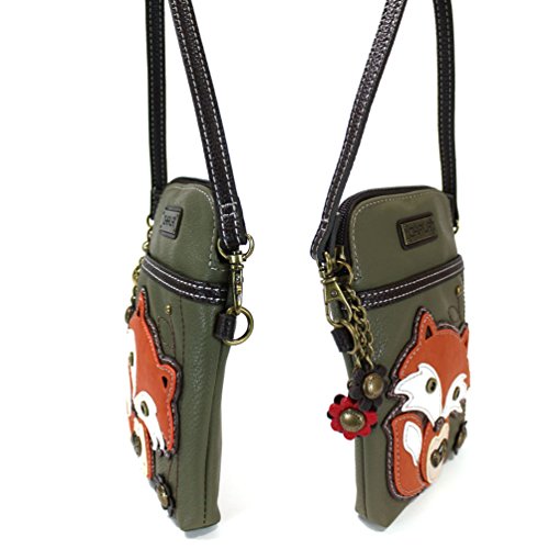 Image of CHALA Woodland Animal Collection Cell Phone Crossbody Purse-Women PU Leather /Canvas Multicolor Handbag with Adjustable Strap